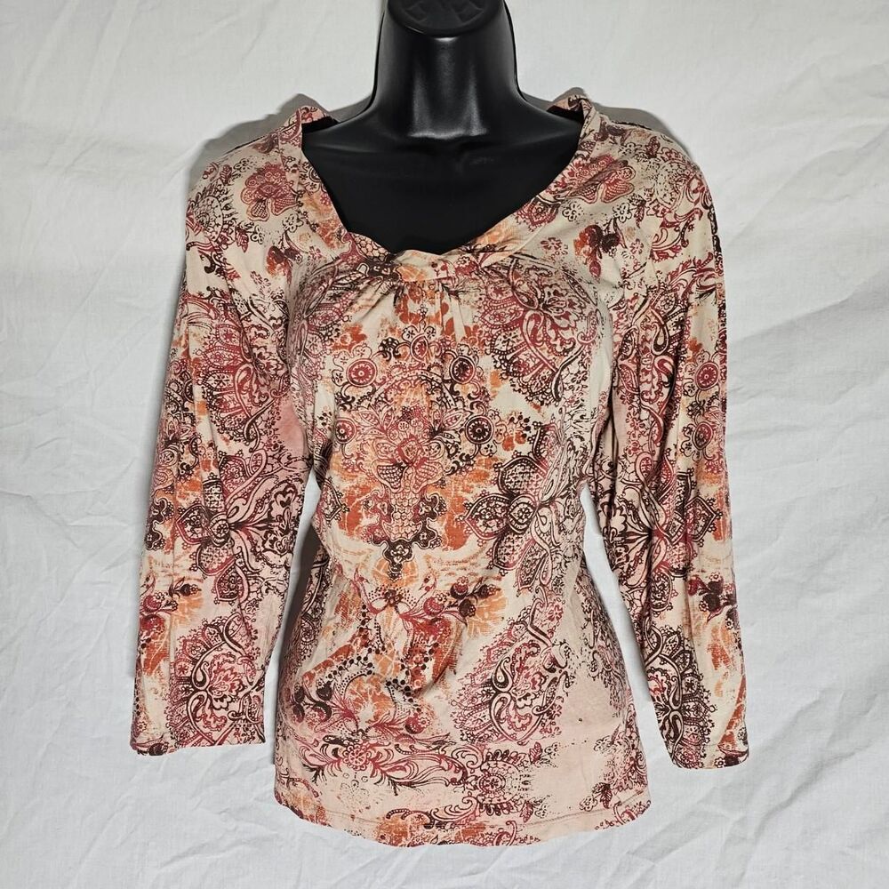 Vintage y2k 2000s boho indie paisley 3/4 sleeve blouse